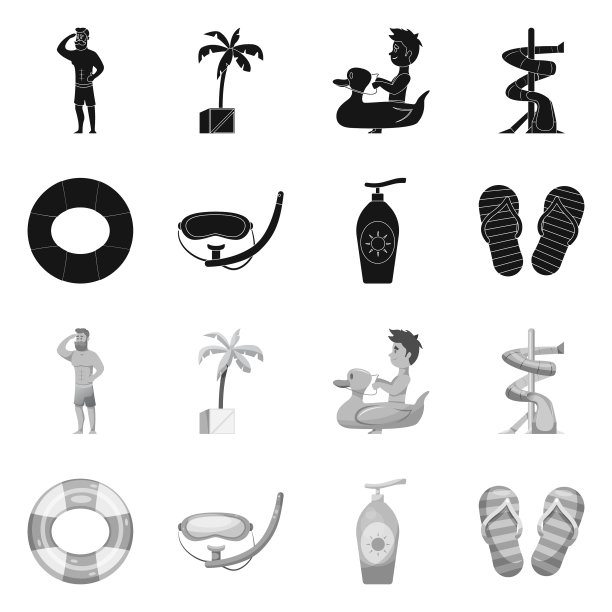 游泳池和游泳标志集图片下载