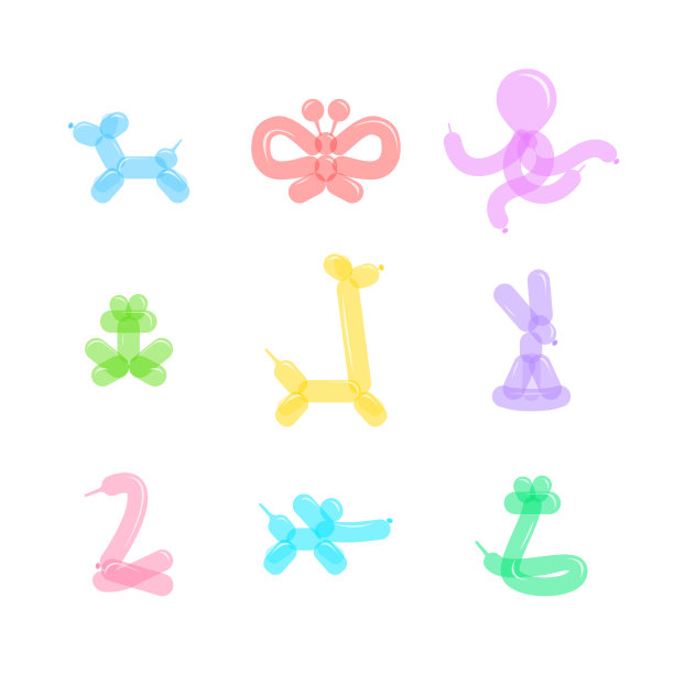 动物气球颜色图标集图片下载