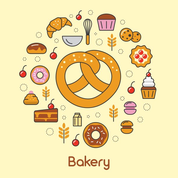 面包房和甜点线艺术瘦图标组图片下载
