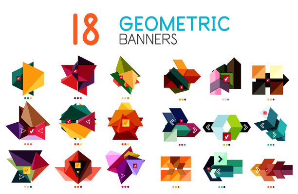 一组抽象的几何形状和图标图片下载