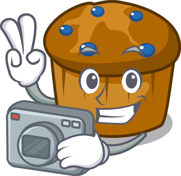 摄影师松饼蓝莓吉祥物卡通图片下载