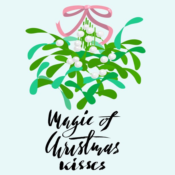 有粉红色蝴蝶结和卷曲丝带的槲寄生图片下载