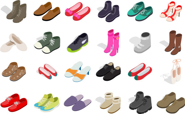 男人和女人的鞋子图标设置等距风格图片下载