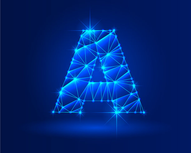 摘要发光字母a在深蓝色的背景图片下载