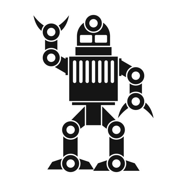 搞笑机器人在黑色扁平轮廓风格图片下载