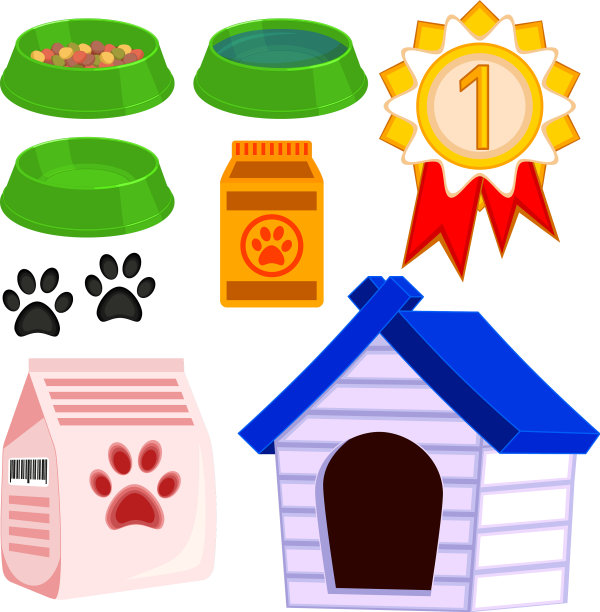 彩色卡通猫宠物护理图标集图片下载