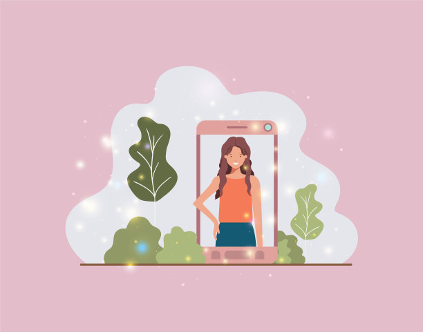 女性在智能手机上的风景图片下载