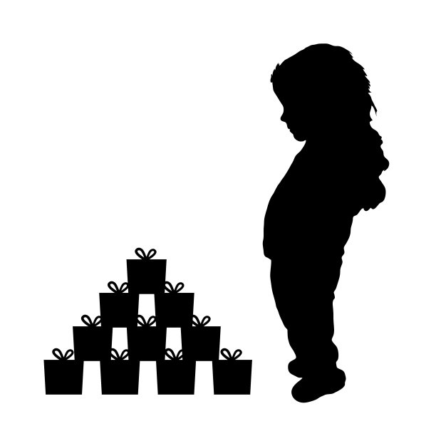 儿童快乐剪影与礼盒图片下载