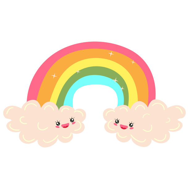 云朵上的彩虹，可爱的卡通人物，手绘矢量插图的托儿所图片下载