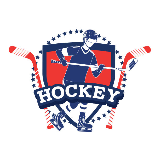 带有曲棍球运动员和职业制服的徽章图片下载