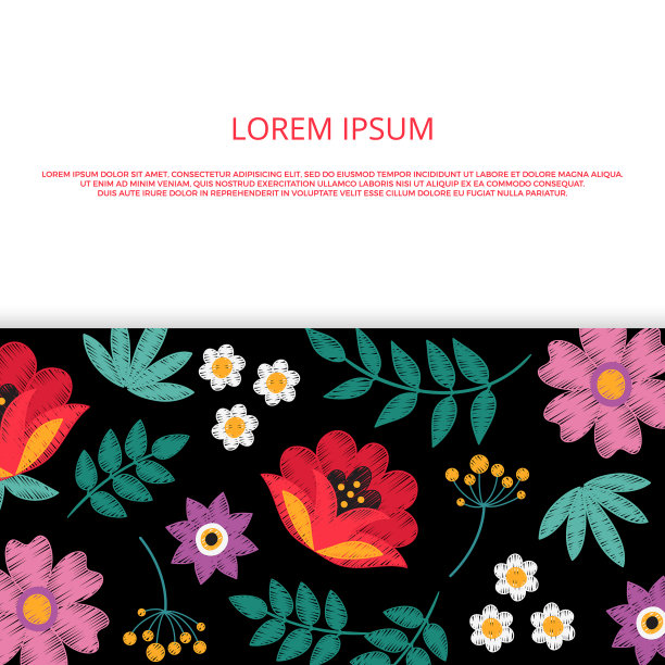 鲜艳的绣花鲜花横幅模板图片下载