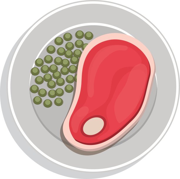 配牛排、青豆的餐盘图片下载