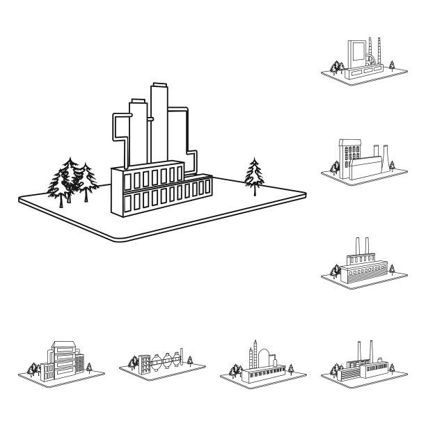 工厂和工厂的轮廓图标集合图片下载