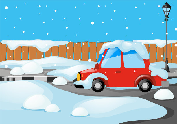 道路景象与汽车被雪覆盖图片下载