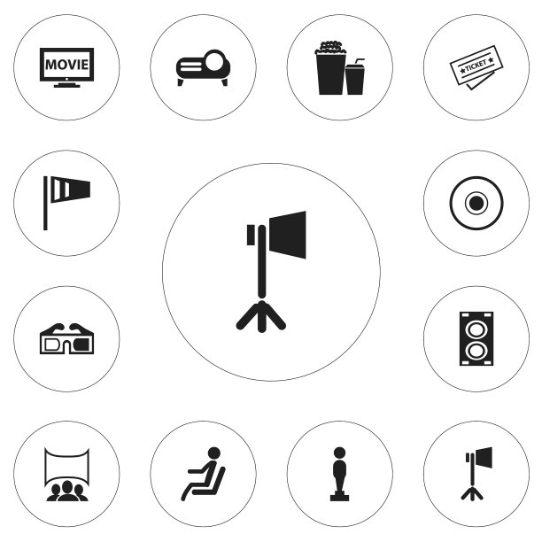 一套12可编辑的拍摄图标包括符号图片下载