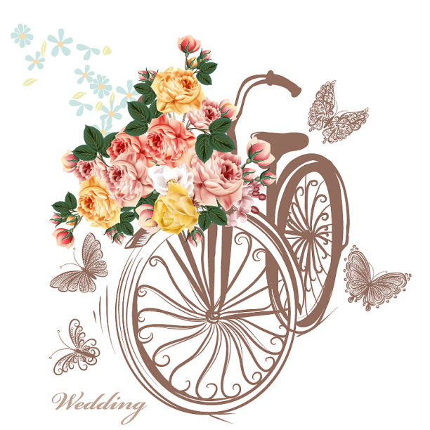 骑着装满玫瑰花的自行车图片下载