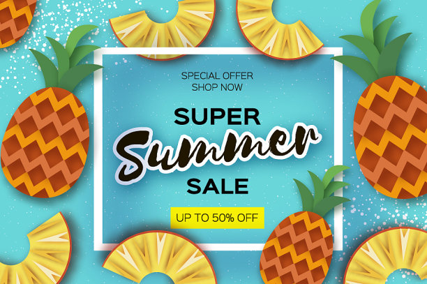 菠萝顶视图香蕉超级夏季销售图片下载