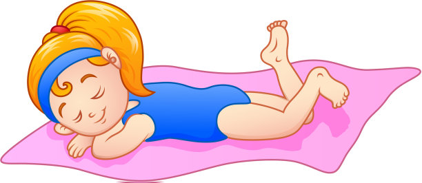卡通小女孩在毛巾上晒日光浴图片下载