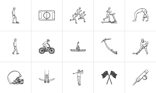 运动手绘轮廓涂鸦图标集图片下载