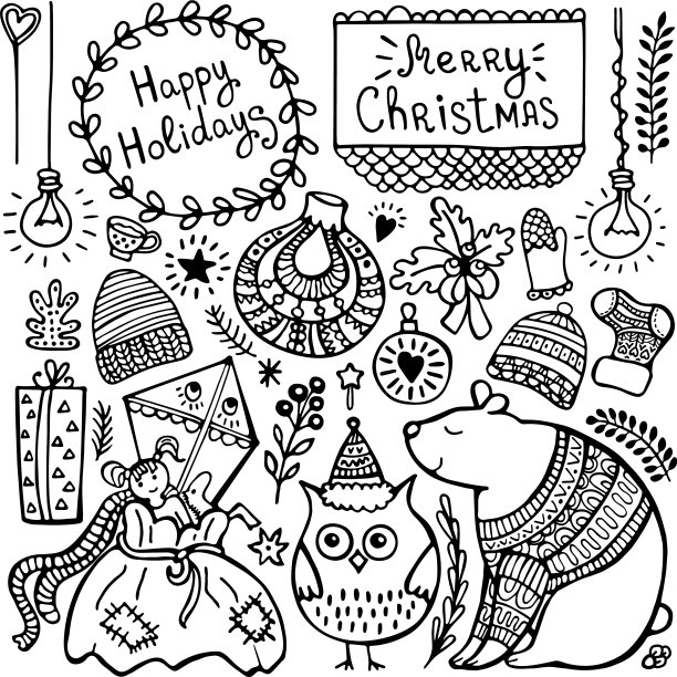 一套可爱的手绘圣诞元素图片下载