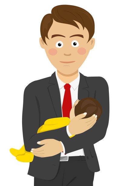 年轻的父亲穿着西装抱着孩子图片下载