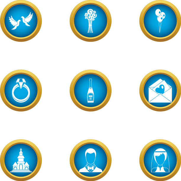 已婚夫妇图标设置扁平风格图片下载