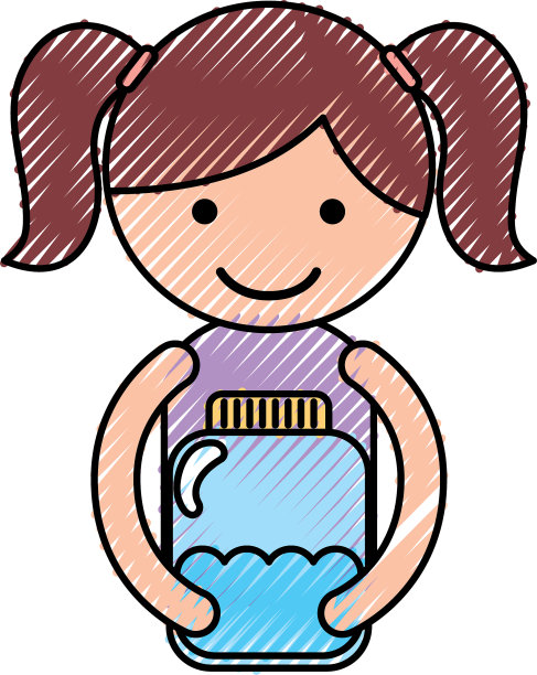 可爱的小女孩角色与水瓶图片下载