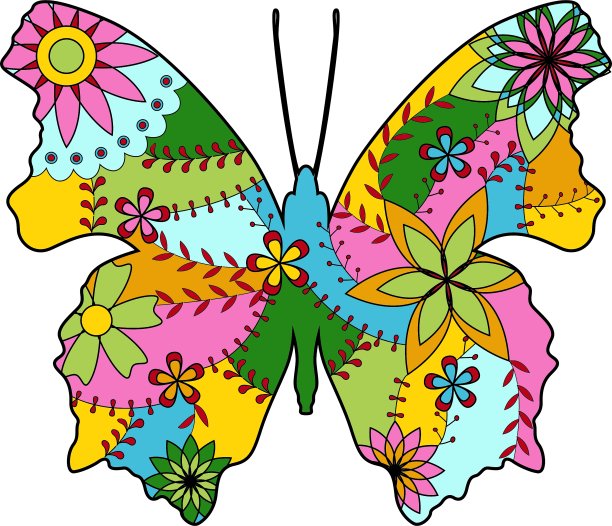 蝴蝶剪影五彩缤纷图片下载