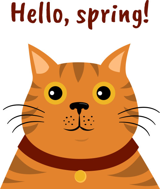 可爱的卡通橙色猫图标你好春天图片下载