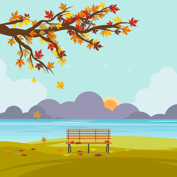 秋天公园里的长凳图片下载