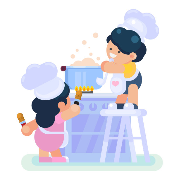 快乐的小女孩和男孩厨师厨师帮忙图片下载