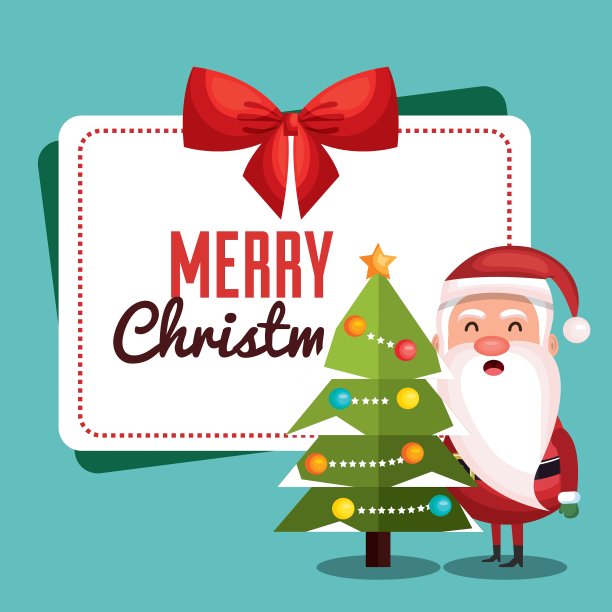 圣诞老人和圣诞树带着卡片圣诞快乐图片下载