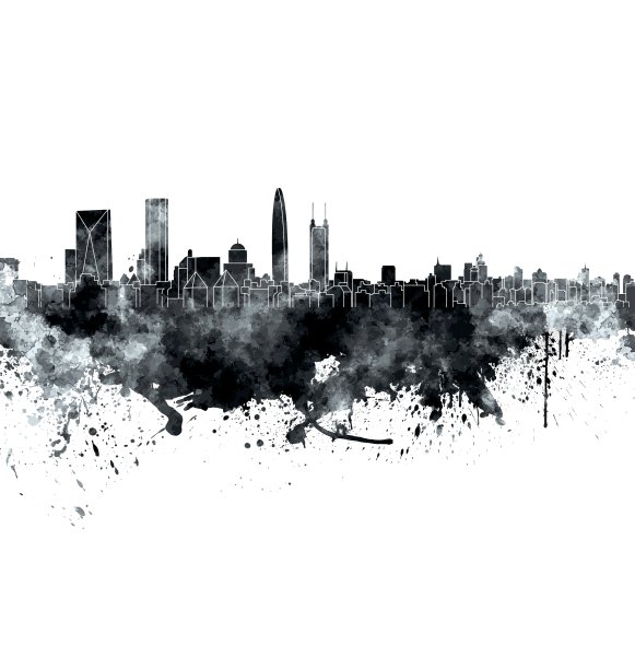 深圳天际线在白色的黑色水彩图片下载