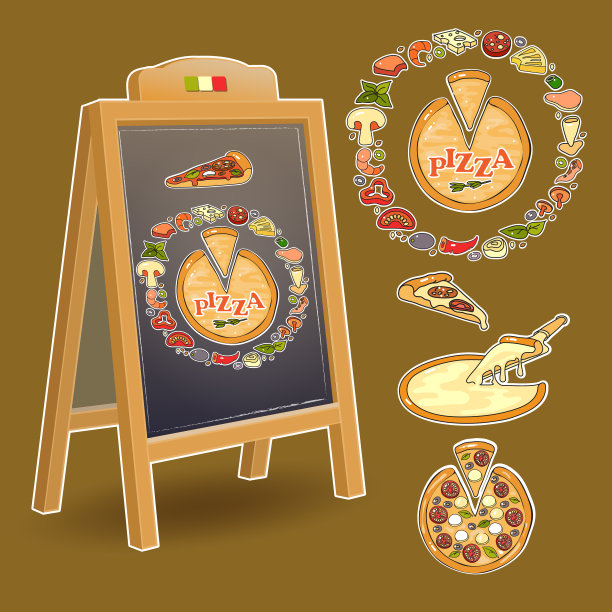 黑板和一套彩色披萨配料图片下载