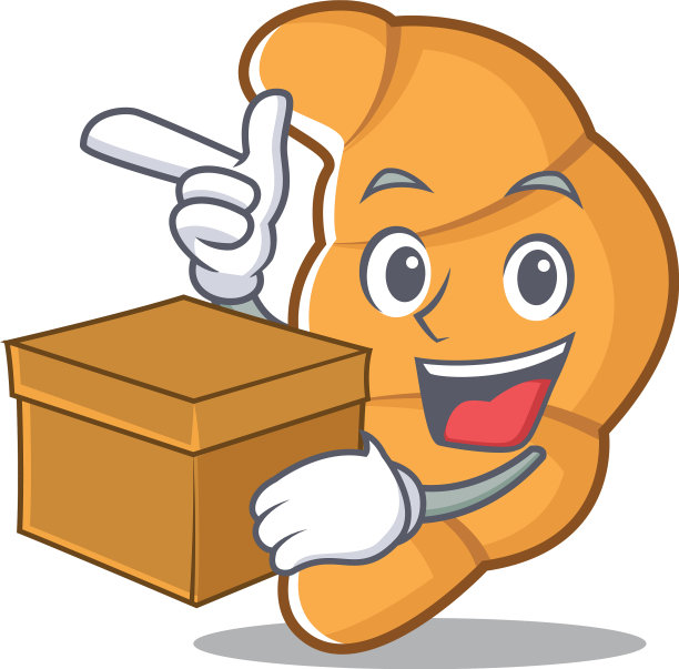 带有卡通人物风格的盒装牛角面包图片下载