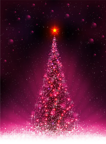 粉红色的卡片上有闪亮的圣诞树和白色的图片下载