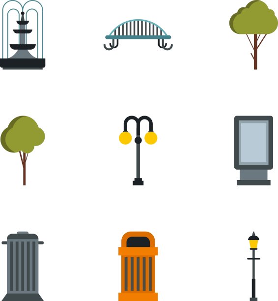 公园设备图标设置平整风格图片下载