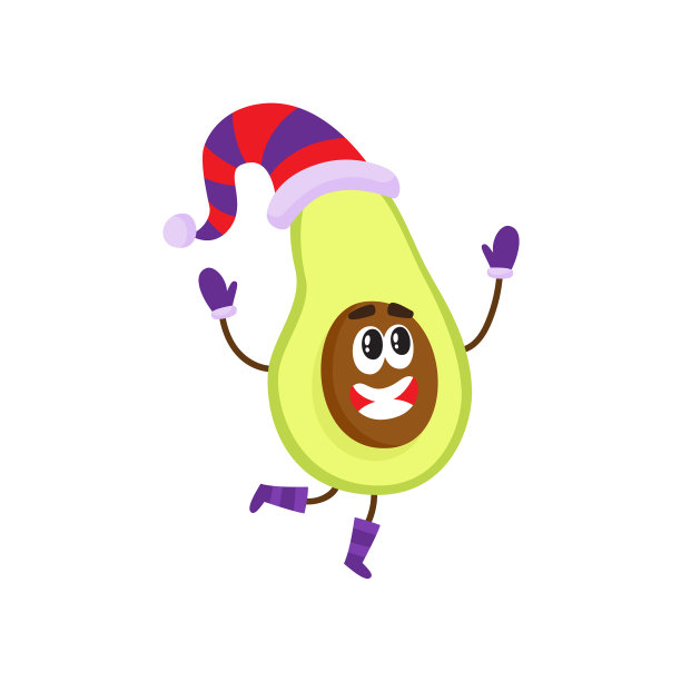 可笑的牛油果人物在冬天的帽子和手套图片下载