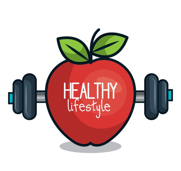 健康生活苹果和杠铃设计图片下载