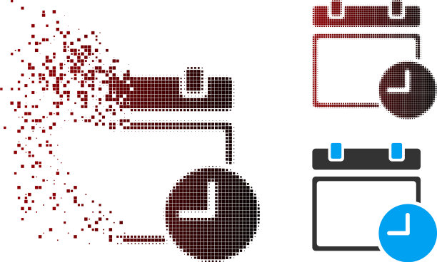 移动像素半色调日历页和时间图标图片下载