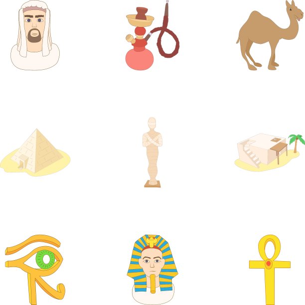 假日在埃及图标设置卡通风格图片下载
