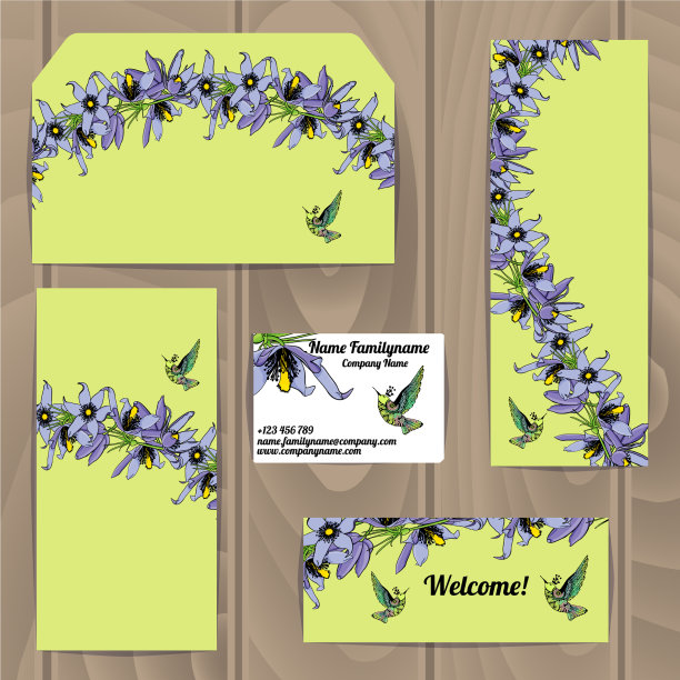 模板与花卉装饰和colibri鸟图片下载