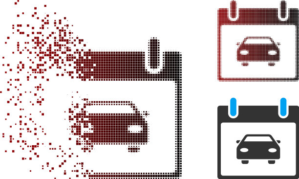 分散像素半色调汽车日历日图标图片下载