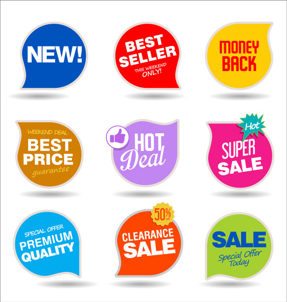 现代销售贴纸和标签丰富多彩的收藏图片下载
