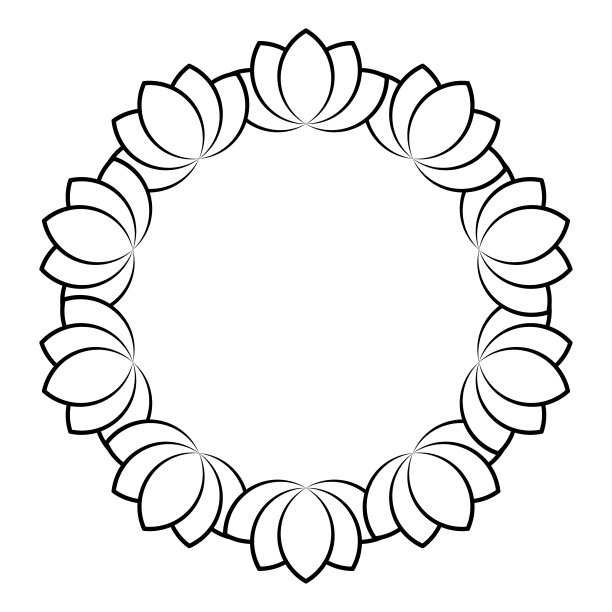 轮廓花圆形框架设计单色图片下载