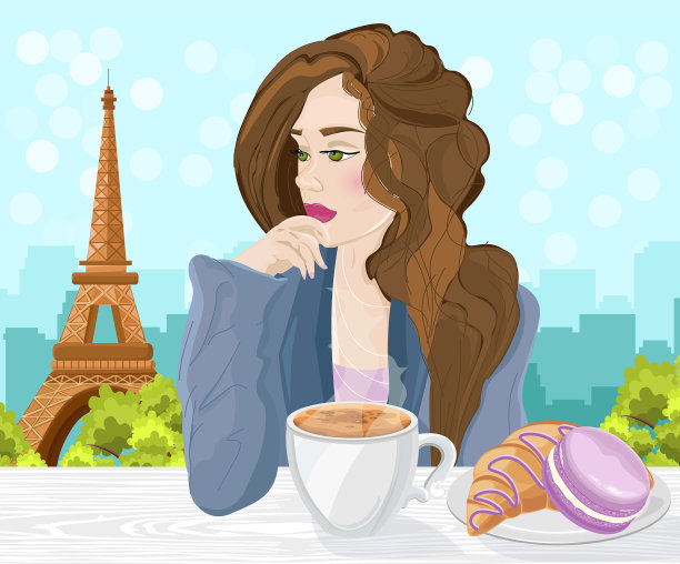 在巴黎喝咖啡的女人图片下载