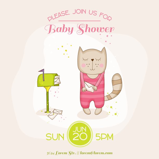 小女孩猫与邮件婴儿送礼卡图片下载