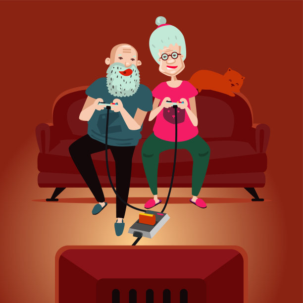 老玩家，老年人，夫妇在玩视频图片下载