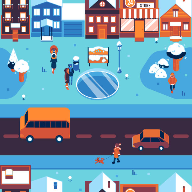 冬季城市景观无缝格局与雪景图片下载