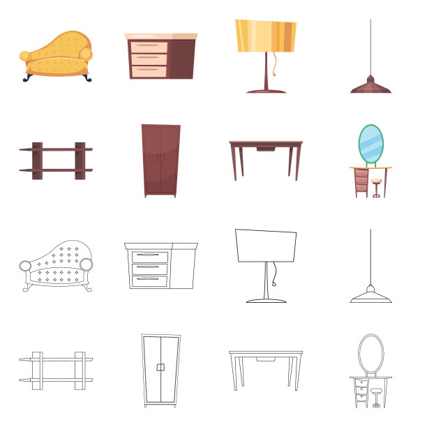 设计家具和公寓图标集图片下载